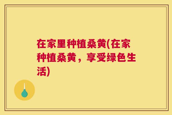 在家里种植桑黄(在家种植桑黄,享受绿色生活) 在家里种植桑黄(在家种植桑黄,享受绿色生活)