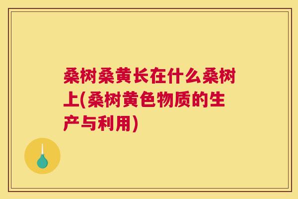 桑树桑黄长在什么桑树上(桑树黄色物质的生产与利用) 桑树桑黄长在什么桑树上(桑树黄色物质的生产与利用)