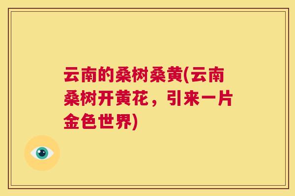 云南的桑树桑黄(云南桑树开黄花，引来一片金色世界)