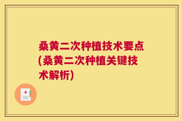 桑黄二次种植技术要点(桑黄二次种植关键技术解析)