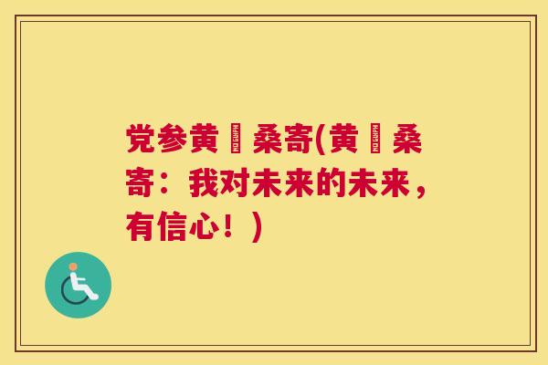 党参黄茋桑寄(黄茋桑寄：我对未来的未来，有信心！)