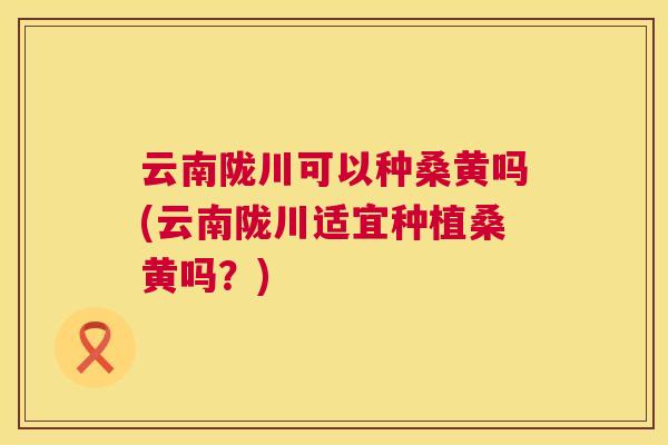云南陇川可以种桑黄吗(云南陇川适宜种植桑黄吗？)