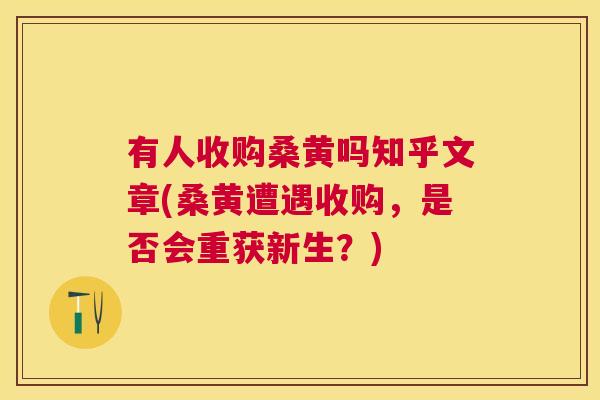 有人收购桑黄吗知乎文章(桑黄遭遇收购,是否会重获新生?) 有人收购桑黄吗知乎文章(桑黄遭遇收购,是否会重获新生?)