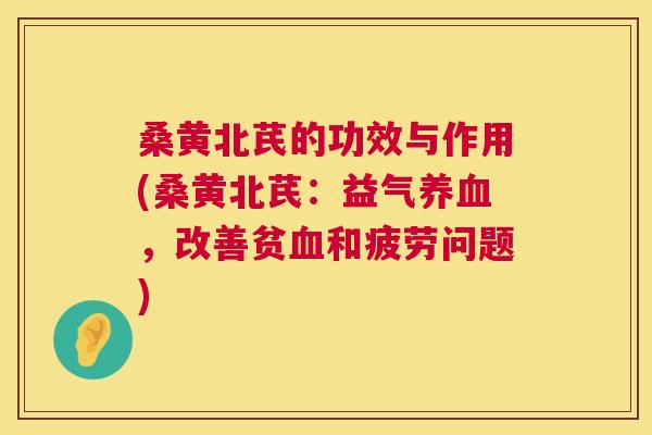 桑黄北芪的功效与作用(桑黄北芪：益气，改善贫和疲劳问题)
