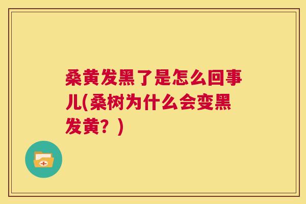 桑黄发黑了是怎么回事儿(桑树为什么会变黑发黄?) 桑黄发黑了是怎么回事儿(桑树为什么会变黑发黄?)
