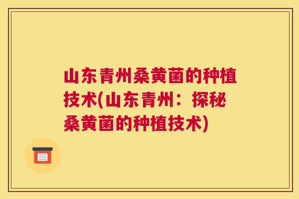 山东青州桑黄菌的种植技术(山东青州:探秘桑黄菌的种植技术) 山东青州桑黄菌的种植技术(山东青州:探秘桑黄菌的种植技术)