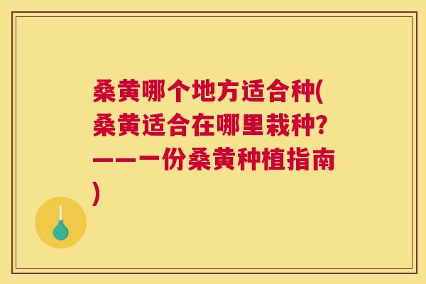 桑黄哪个地方适合种(桑黄适合在哪里栽种?——一份桑黄种植指南) 桑黄哪个地方适合种(桑黄适合在哪里栽种?——一份桑黄种植指南)