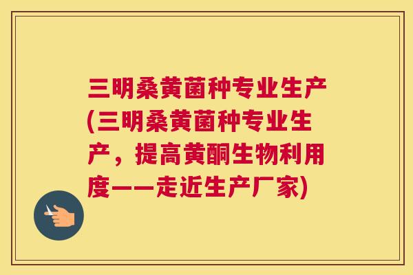 三明桑黄菌种专业生产(三明桑黄菌种专业生产,提高黄酮生物利用度——走近生产厂家) 三明桑黄菌种专业生产(三明桑黄菌种专业生产,提高黄酮生物利用度——走近生产厂家)