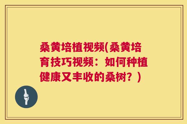 桑黄培植视频(桑黄培育技巧视频:如何种植健康又丰收的桑树?) 桑黄培植视频(桑黄培育技巧视频:如何种植健康又丰收的桑树?)