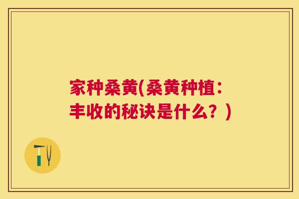 家种桑黄(桑黄种植:丰收的秘诀是什么?) 家种桑黄(桑黄种植:丰收的秘诀是什么?)