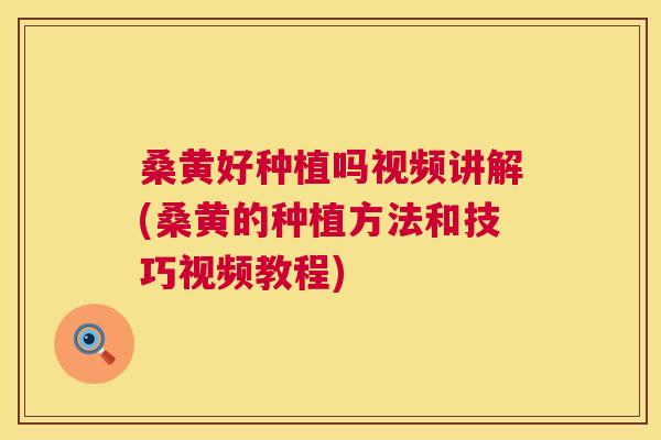 桑黄好种植吗视频讲解(桑黄的种植方法和技巧视频教程) 桑黄好种植吗视频讲解(桑黄的种植方法和技巧视频教程)