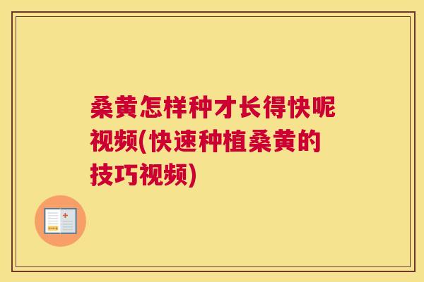 桑黄怎样种才长得快呢视频(快速种植桑黄的技巧视频) 桑黄怎样种才长得快呢视频(快速种植桑黄的技巧视频)