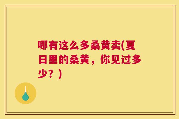 哪有这么多桑黄卖(夏日里的桑黄,你见过多少?) 哪有这么多桑黄卖(夏日里的桑黄,你见过多少?)