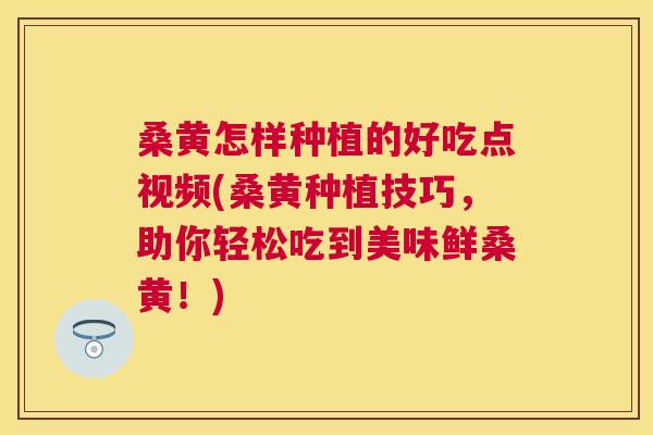 桑黄怎样种植的好吃点视频(桑黄种植技巧,助你轻松吃到美味鲜桑黄!) 桑黄怎样种植的好吃点视频(桑黄种植技巧,助你轻松吃到美味鲜桑黄!)