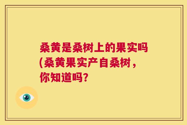 桑黄是桑树上的果实吗(桑黄果实产自桑树,你知道吗? 桑黄是桑树上的果实吗(桑黄果实产自桑树,你知道吗?