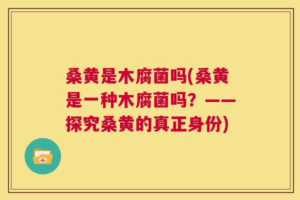 桑黄是木腐菌吗(桑黄是一种木腐菌吗?——探究桑黄的真正身份) 桑黄是木腐菌吗(桑黄是一种木腐菌吗?——探究桑黄的真正身份)