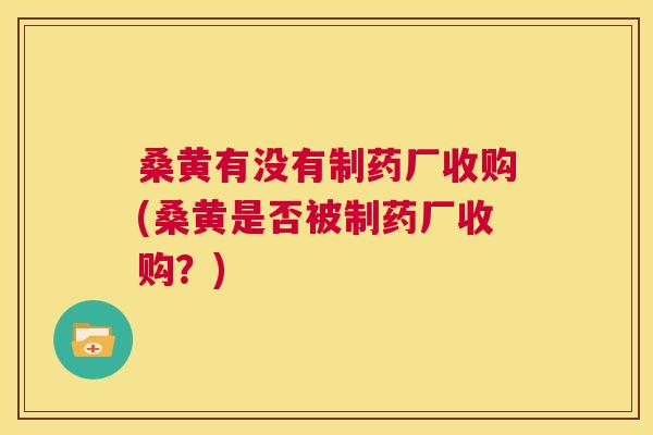 桑黄有没有制药厂收购(桑黄是否被制药厂收购?) 桑黄有没有制药厂收购(桑黄是否被制药厂收购?)
