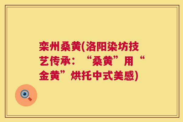 栾州桑黄(洛阳染坊技艺传承:“桑黄”用“金黄”烘托中式美感) 栾州桑黄(洛阳染坊技艺传承:“桑黄”用“金黄”烘托中式美感)