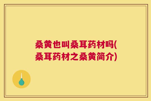 桑黄也叫桑耳药材吗(桑耳药材之桑黄简介) 桑黄也叫桑耳药材吗(桑耳药材之桑黄简介)