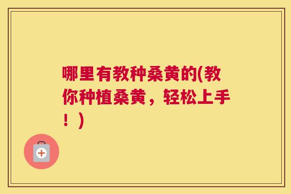 哪里有教种桑黄的(教你种植桑黄，轻松上手！)