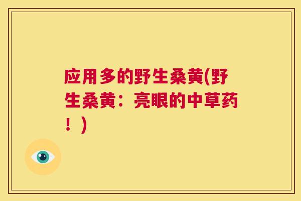 应用多的野生桑黄(野生桑黄：亮眼的中草药！)