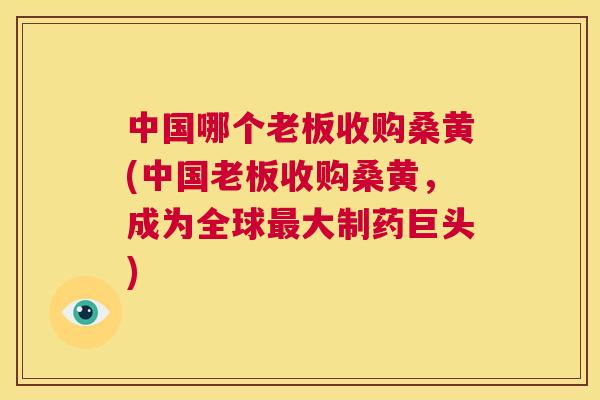 中国哪个老板收购桑黄(中国老板收购桑黄，成为全球大制药巨头)