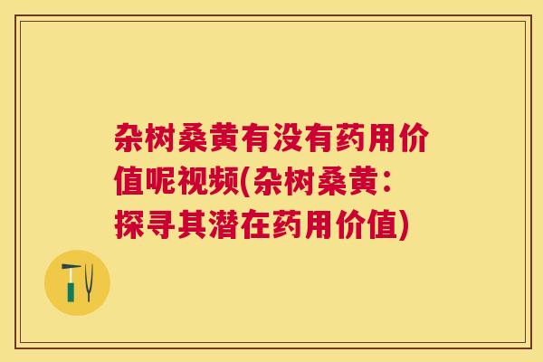 杂树桑黄有没有药用价值呢视频(杂树桑黄：探寻其潜在药用价值)