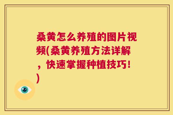 桑黄怎么养殖的图片视频(桑黄养殖方法详解，快速掌握种植技巧！)