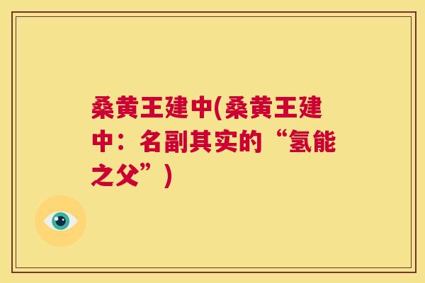 桑黄王建中(桑黄王建中：名副其实的“氢能之父”)