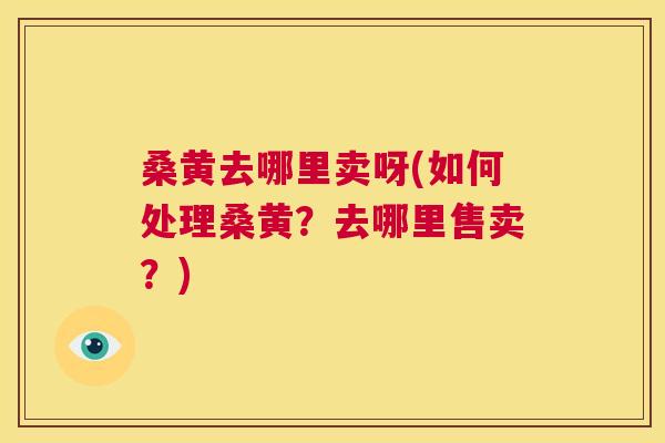 桑黄去哪里卖呀(如何处理桑黄？去哪里售卖？)