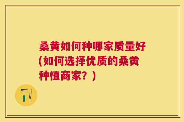 桑黄如何种哪家质量好(如何选择优质的桑黄种植商家？)