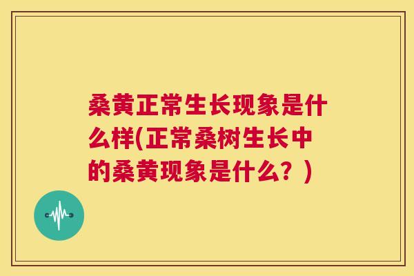 桑黄正常生长现象是什么样(正常桑树生长中的桑黄现象是什么？)